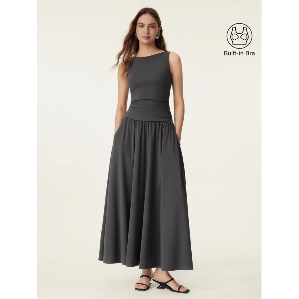 OGL NWT- XS Soft Boatneck SET with Umbrella Maxi Skirt-Light Night Charcoal - Picture 3 of 7
